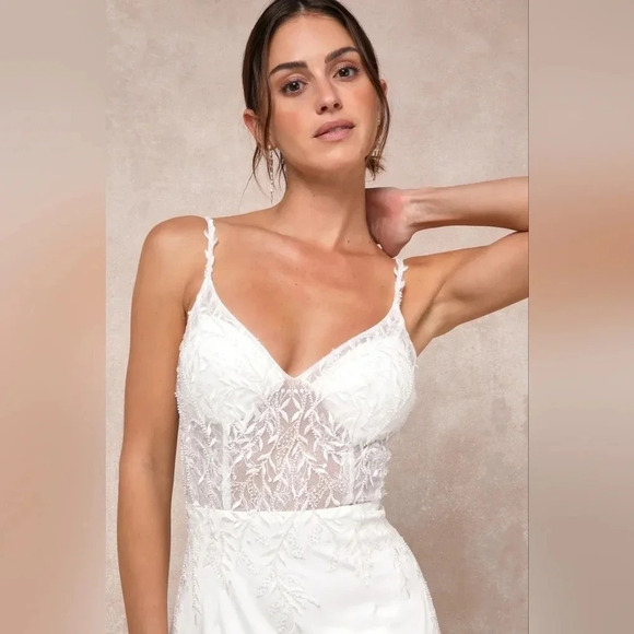 Lulus LuxeBridal Infinite Adoration Ivory Beaded Embroidered Lace Maxi Dress - Picture 3 of 15